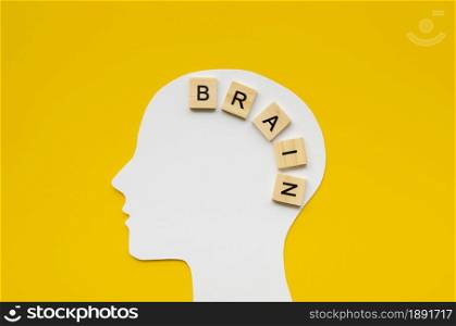 white head with brain word from scrabbles letters. Resolution and high quality beautiful photo. white head with brain word from scrabbles letters. High quality and resolution beautiful photo concept