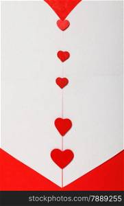 White heart paper on red background. Valentine&rsquo;s Day or holiday greeting card. Heart shape symbol frame.