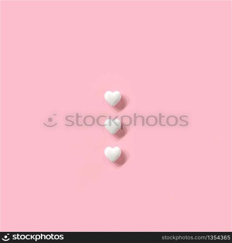 White Hearts on pink background. Minimal valentine concept ideas. 3D Render