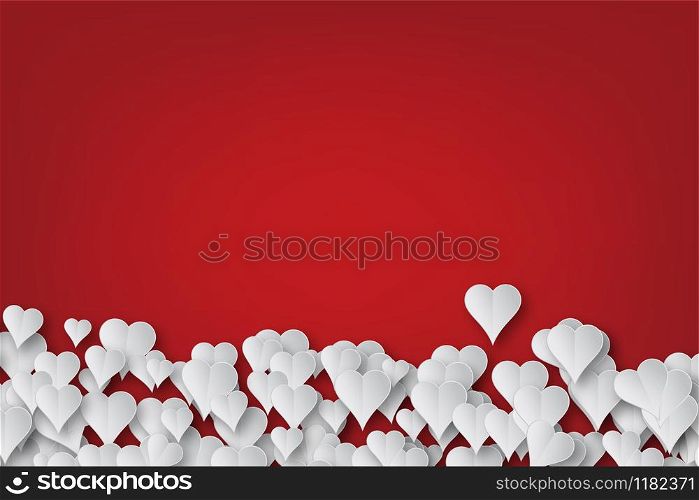 White hearts on red degraded background for Valentines Day card. Valentine day card