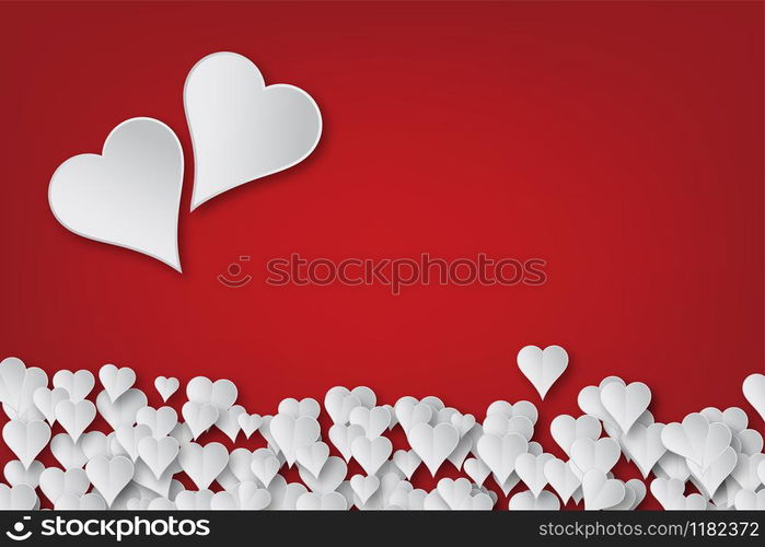 White hearts on red degraded background for Valentines Day card. Valentine day card