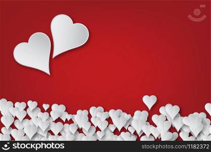 White hearts on red degraded background for Valentines Day card. Valentine day card