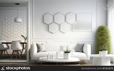 white hexagon interior. design modern, 3d background, abstract geometric, wall shape, architecture backdrop white hexagon interior ai generated illustration. white hexagon interior ai generated