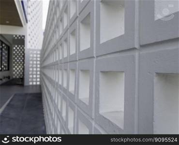 White hollow concrete block wall, stock photo