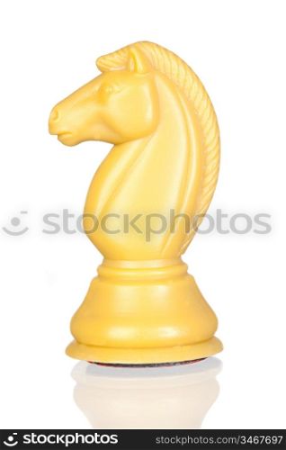 White horse chess isolated on white background with reflection on the floor