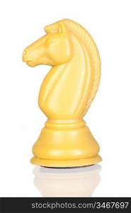 White horse chess isolated on white background with reflection on the floor