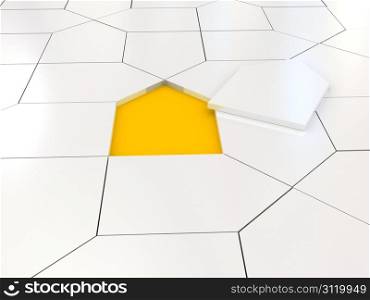 White house puzzle over orange. 3d rendered image