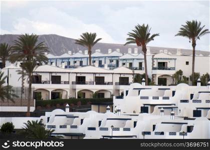 white house with palm trees on the island of Lanzarote