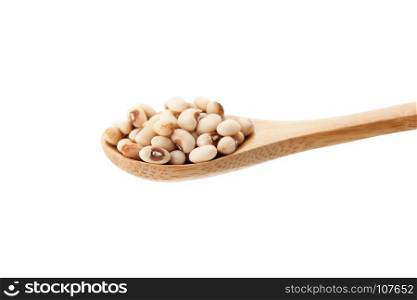 white kidney bean in wooden spoon on white background with clipping path