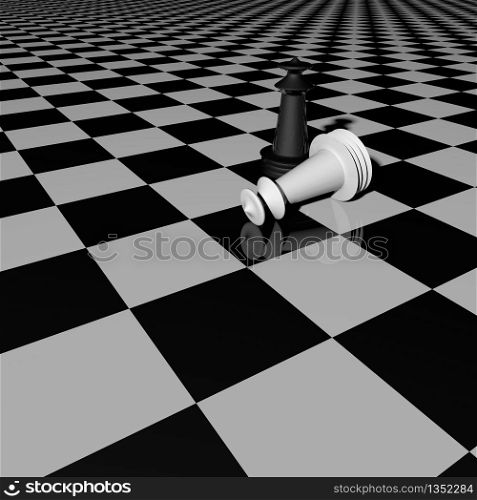 White king of chess down, 3d rendering