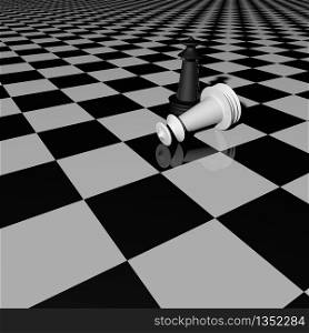 White king of chess down, 3d rendering