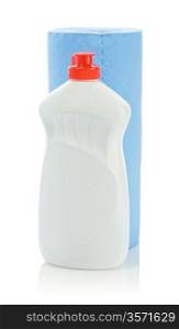 white kitchen cleaner bottle and paper towel