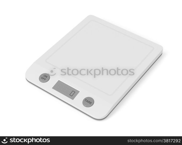 White kitchen weight scale on white background