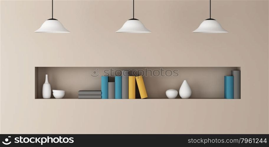 white lamp and shelf book in the wall decorate
