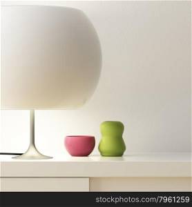 White lamp and vase color on cabinet decorate