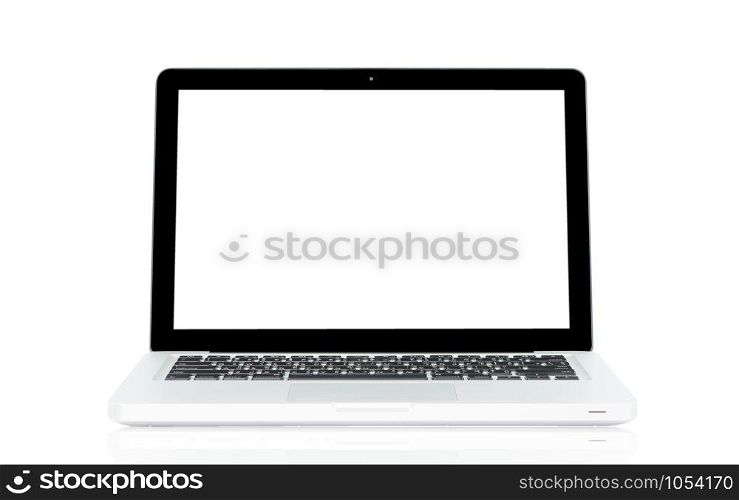 White Laptop with blank screen isolated on over white background