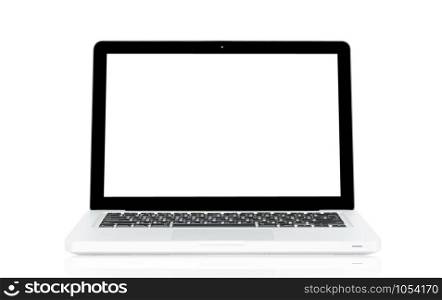 White Laptop with blank screen isolated on over white background