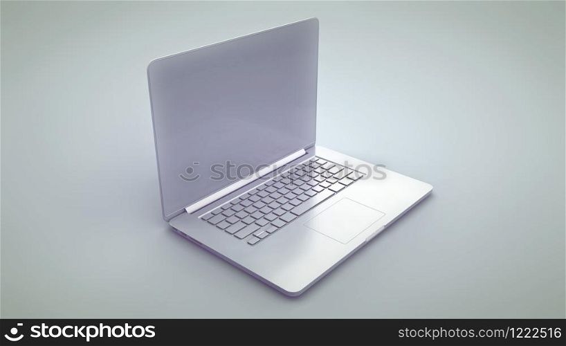 White laptop with copy space isolated on white background 3d rendering.. White laptop with copy space isolated on white background 3d rendering