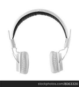 White leather headphone isolated on white background. White leather headphone