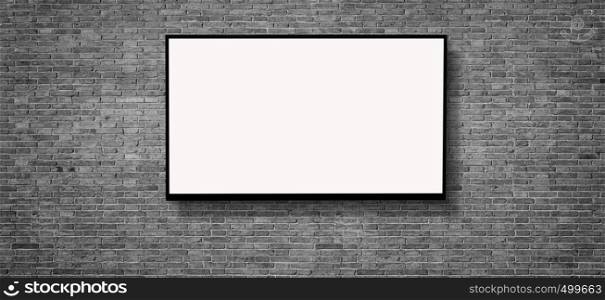 white LED tv television screen blank on gray wall background, clipping path