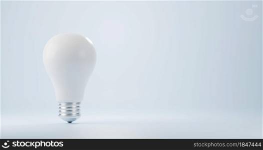 White light bulb on bright isolated on blue pastel colors background, bright idea symbol, electric power energy, Minimal lightbulb, 3D rendering illustration