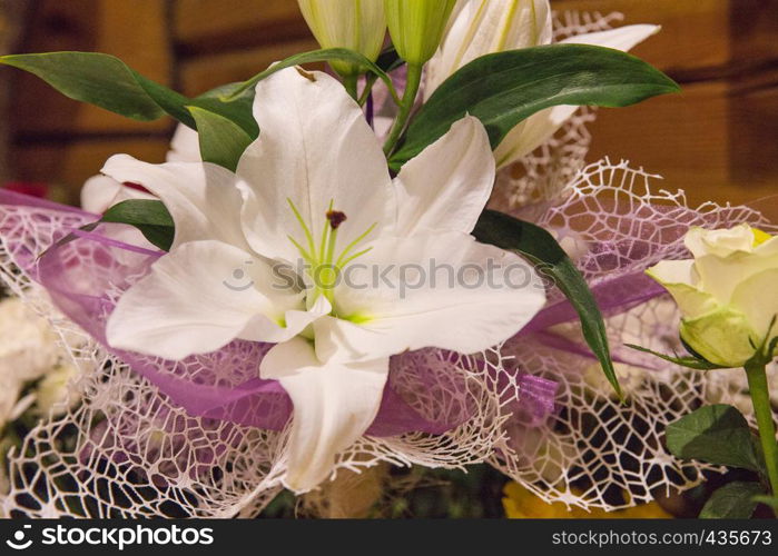 White Lilly, wedding bouquet. Home design, 2018. Latvia