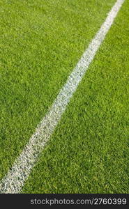 White line on the grass of sporting stadium