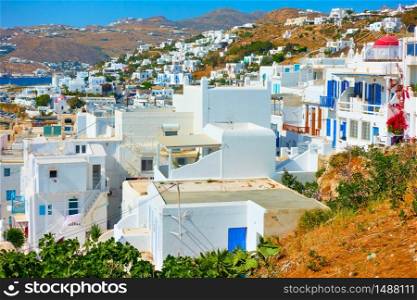 White littke houses of Mykonos Island, Greece - Colorful greek landscape