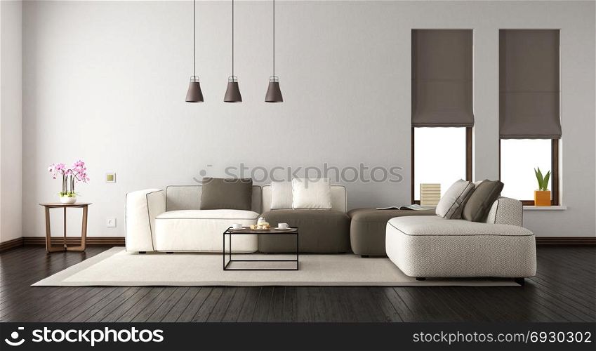 White living room with elegant sofa. White living room with elegant sofa and two windows - 3d rendering