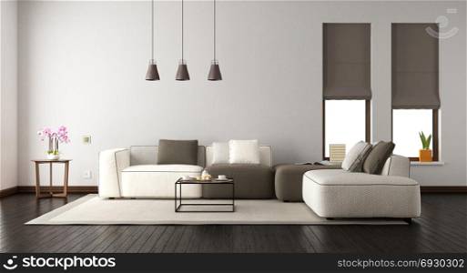 White living room with elegant sofa. White living room with elegant sofa and two windows - 3d rendering