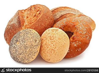 White loaf, rolls, and bagel made from rye and wheat flour of a rough grinding