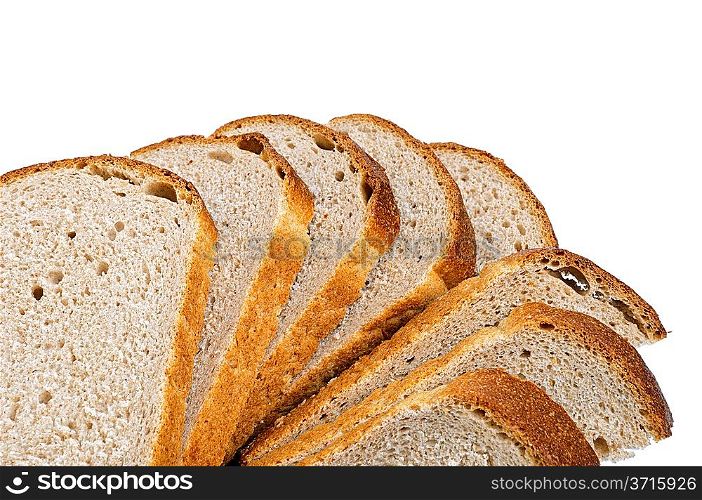 White loaf slices made from rye and wheat flour isolated on a white background