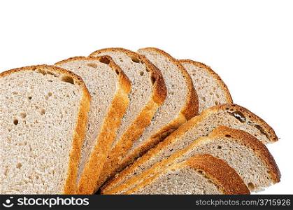 White loaf slices made from rye and wheat flour isolated on a white background