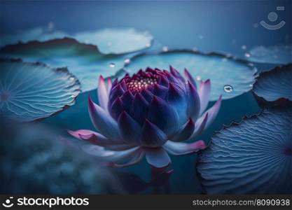 White lotus lilies in lake water. Natural beautiful flowers blossom in forest wildlife. Neural≠twork AI≥≠rated art. White lotus lilies in lake water. Natural beautiful flowers blossom in forest wildlife. Neural≠twork AI≥≠rated