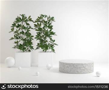 White Luxury Stone Podium With Plant 3d Render