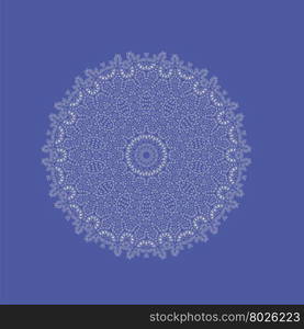 White Mandala Isolated on Blue Background. Round Ornament. White Mandala Isolated. Round Ornament