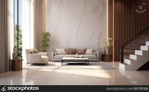 White Marble Floor Tile in Brown Wall Hall