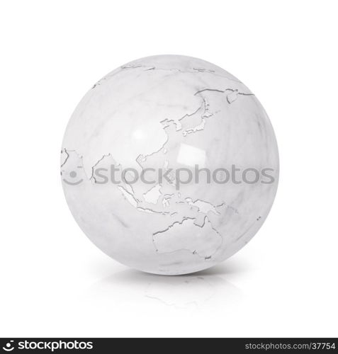 White Marble globe 3D illustration Asia & Australia map on white background