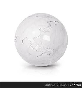 White Marble globe 3D illustration Asia & Australia map on white background