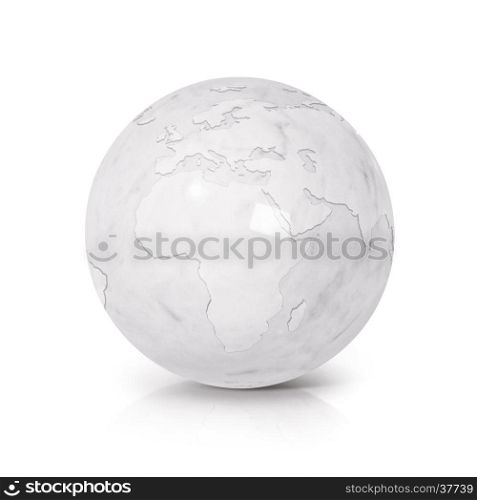 White Marble globe 3D illustration europe and africa map on white background