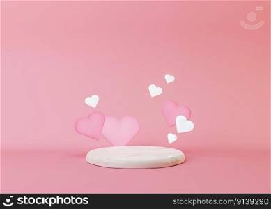 White marble podium with hearts on pink background. Valentine’s Day. Podium for product, cosmetic presentation. Creative mock up. Pedestal or platform for beauty products. 3D illustration. White marble podium with hearts on pink background. Valentine’s Day. Podium for product, cosmetic presentation. Creative mock up. Pedestal or platform for beauty products. 3D illustration.