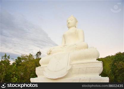 White marble statue of sitting Buddha, Pai, Thailand