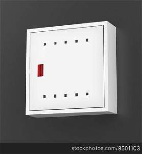 White metal cabinet for hydrant or other purposes on dark wall