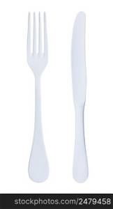 White metal knife and fork isolated on white background