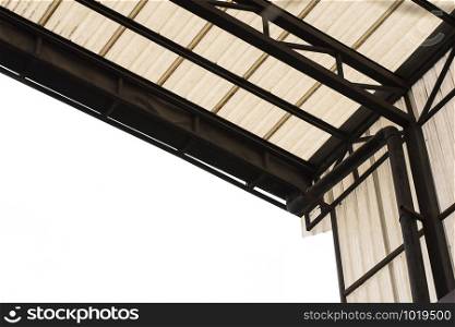 White metal sheet roof and steel structures with white sky