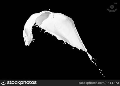 White milk splash isolated on black background