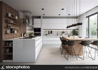 White modern kitchen window. House luxury. Generate Ai. White modern kitchen window. Generate Ai