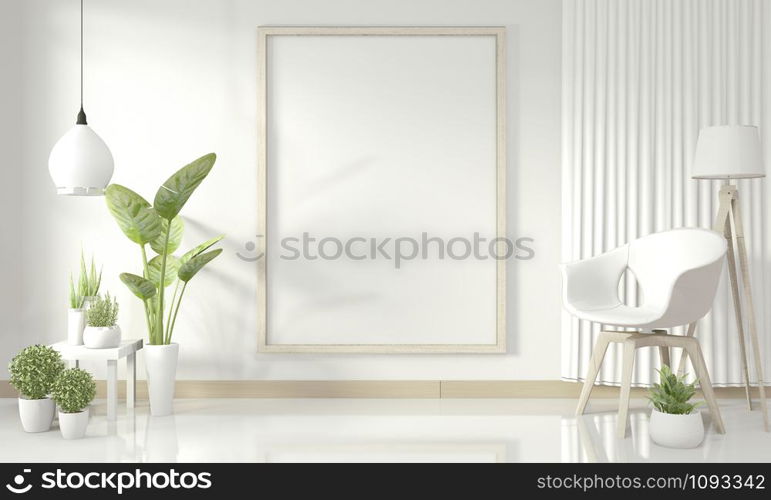 White modern living room mock up interior design.3D rendering