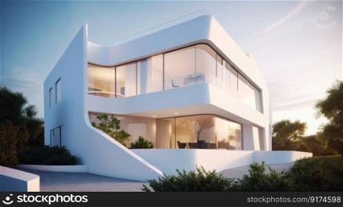 White modern villa. Illustration Generative AI
