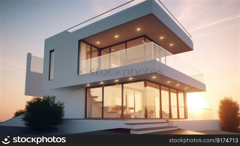 White modern villa. Illustration Generative AI 
